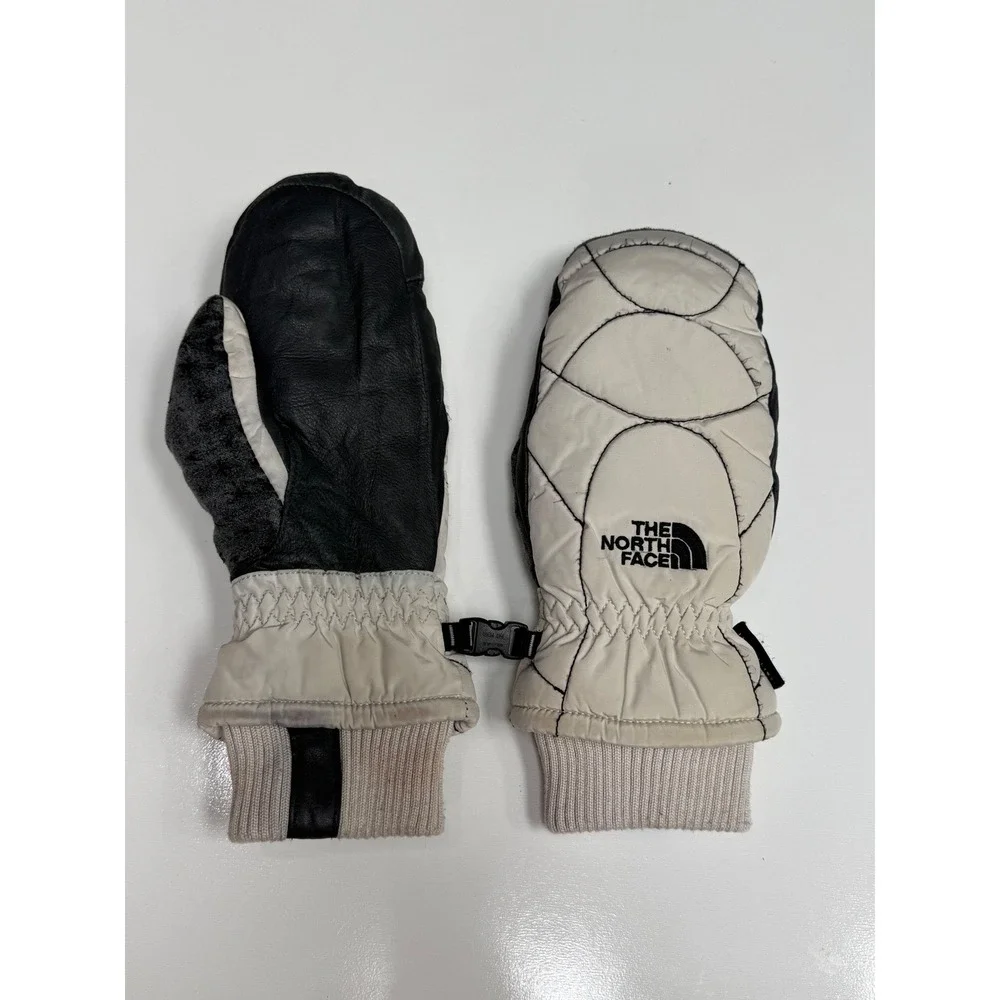 The North Face Womens DryVent Mittens White Black Quilted Goat Leather Small